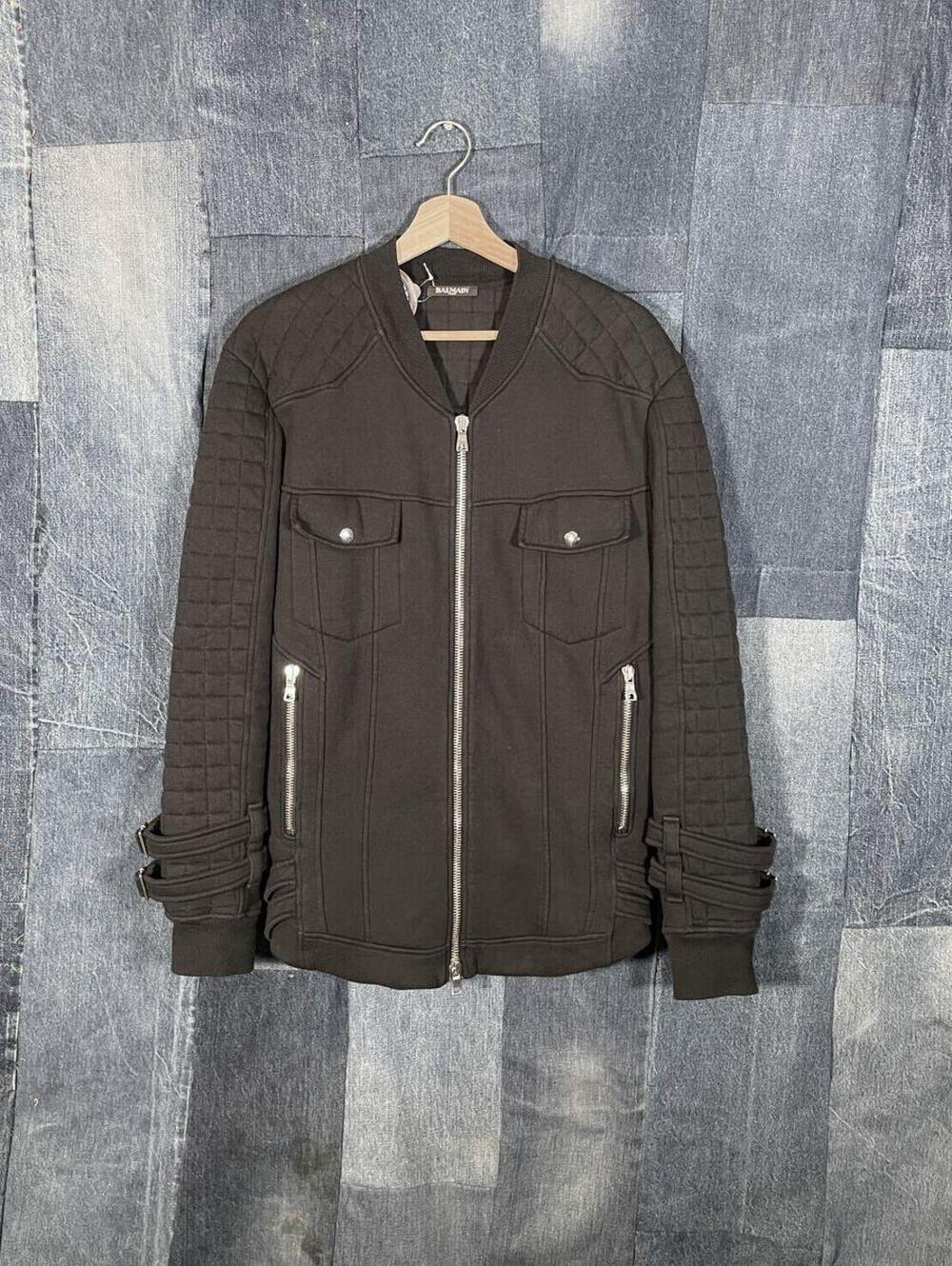AW2017 Balmain Black Cotton Quilted Biker Jacket